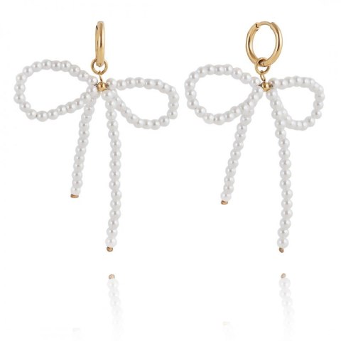 Kolczyki KOKARDY wiszące ze stali szlachetnej pozłacanej, perełki KST3281