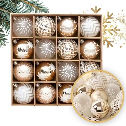 Komplet 16 sztuk bombek bożonarodzeniowych w opakowaniu średnica 6cm złote BSN55