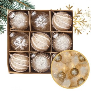 Komplet 9 sztuk bombek bożonarodzeniowych w opakowaniu średnica 7cm złote BSN18