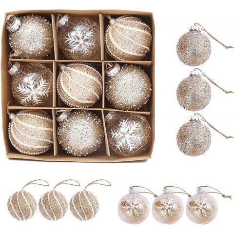 Komplet 9 sztuk bombek bożonarodzeniowych w opakowaniu średnica 7cm złote BSN18