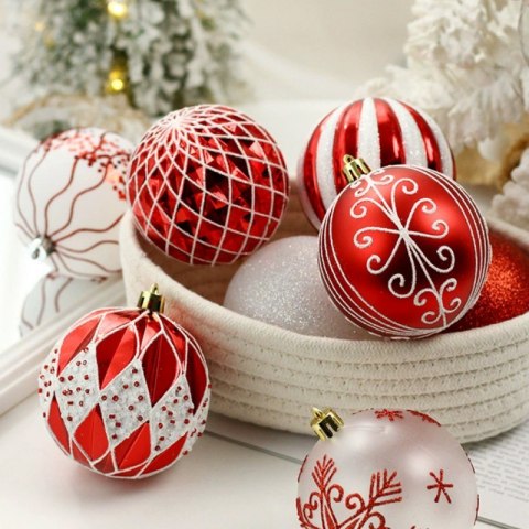 Komplet bombek bożonarodzeniowych 16 sztuk w opakowaniu średnica 8cm białe, czerwone BS57