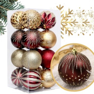 Komplet bombek bożonarodzeniowych 16 sztuk w opakowaniu średnica 8cm złote, czerwone BS58