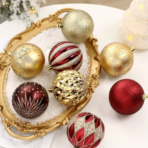Komplet bombek bożonarodzeniowych 16 sztuk w opakowaniu średnica 8cm złote, czerwone BS58