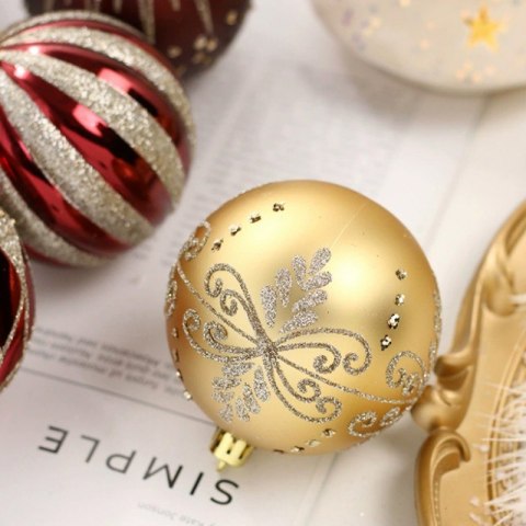 Komplet bombek bożonarodzeniowych 16 sztuk w opakowaniu średnica 8cm złote, czerwone BS58
