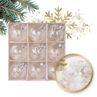 Komplet bombek bożonarodzeniowych 9 szt. opakowaniu białe średnica 8cm BSN42