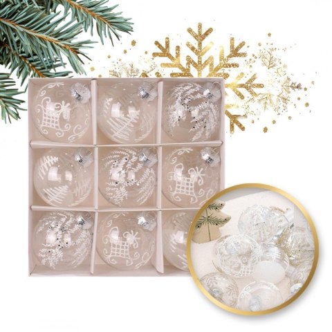 Komplet bombek bożonarodzeniowych 9 szt. opakowaniu białe średnica 8cm BSN42