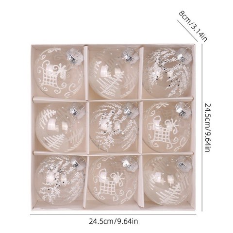 Komplet bombek bożonarodzeniowych 9 szt. opakowaniu białe średnica 8cm BSN42