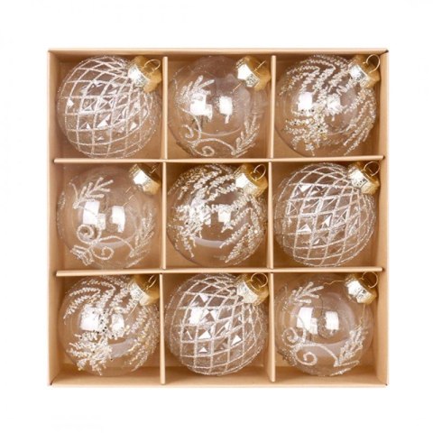 Komplet bombek bożonarodzeniowych 9 szt. opakowaniu białe średnica 8cm BSN61