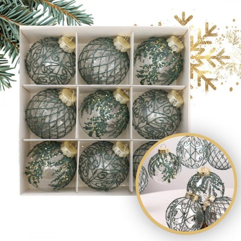 Komplet bombek bożonarodzeniowych 9 szt. opakowaniu białe średnica 8cm BSN62