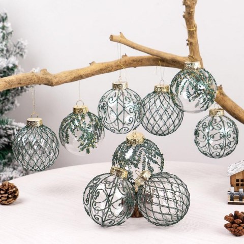 Komplet bombek bożonarodzeniowych 9 szt. opakowaniu białe średnica 8cm BSN62