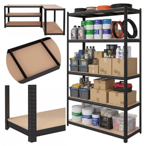 Regał magazynowy 200kg 5 poziomów 205x120x45 cm 1000 kg czarny