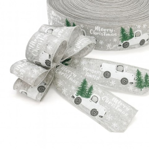 Taśma świąteczna na kokardę, wstążka na prezent Bożonarodzeniowa 5cm x 2m KSN131