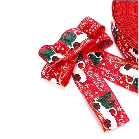 Taśma świąteczna na kokardę, wstążka na prezent Bożonarodzeniowa 5cm x 2m KSN133