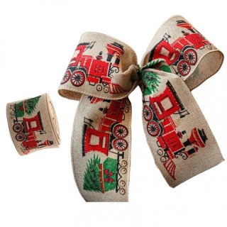 Taśma świąteczna na kokardę, wstążka na prezent Bożonarodzeniowa 6,3cm x 2m KSN138