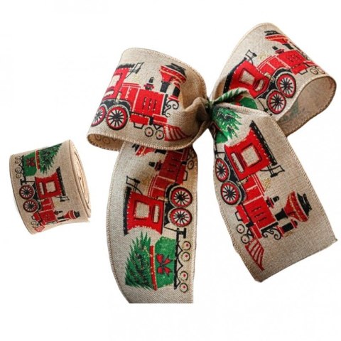Taśma świąteczna na kokardę, wstążka na prezent Bożonarodzeniowa 6,3cm x 2m KSN138