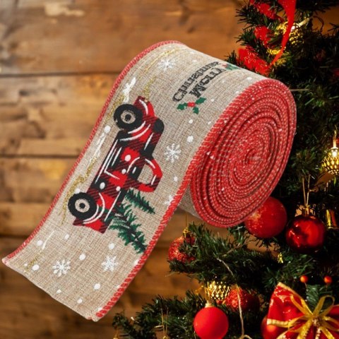 Taśma świąteczna na kokardę, wstążka na prezent Bożonarodzeniowa 6,3cm x 2m KSN139