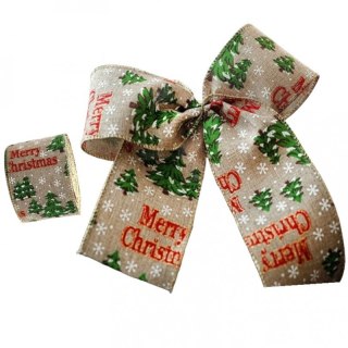 Taśma świąteczna na kokardę, wstążka na prezent Bożonarodzeniowa 6,3cm x 2m KSN140