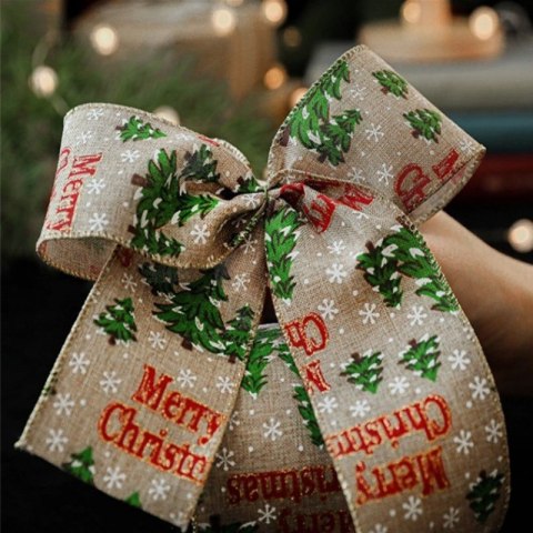 Taśma świąteczna na kokardę, wstążka na prezent Bożonarodzeniowa 6,3cm x 2m KSN140