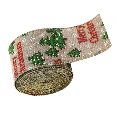 Taśma świąteczna na kokardę, wstążka na prezent Bożonarodzeniowa 6,3cm x 2m KSN140