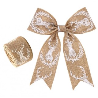 Taśma świąteczna na kokardę, wstążka na prezent Bożonarodzeniowa Beżowa 5cm x 2m KSN128