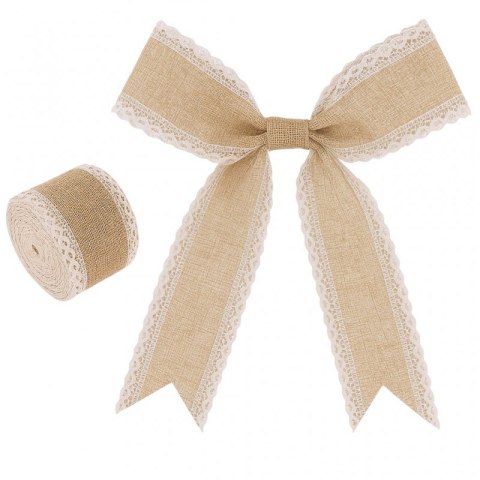 Taśma świąteczna na kokardę, wstążka na prezent Bożonarodzeniowa Beżowa 5cm x 2m KSN129