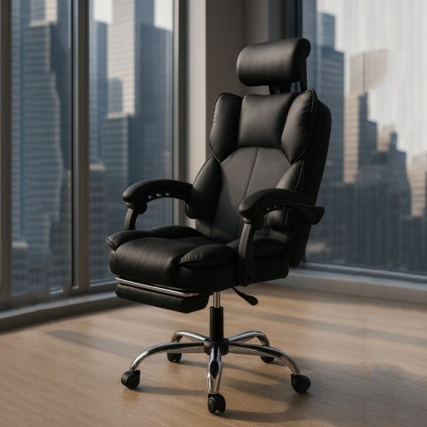 Fotel biurowy obrotowy Titan z podnóżkiem - czarny MATERIAŁ KO49CZ