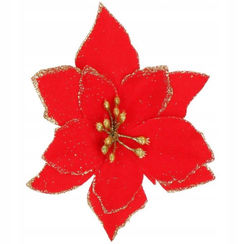 Gwiazda betlejemska POISENCJA 15 cm czerwona + brokat dekoracja z klipsem