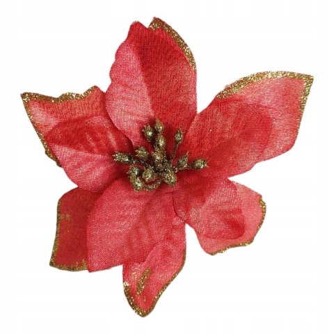 Gwiazda betlejemska POISENCJA 15 cm czerwona + brokat dekoracja z klipsem
