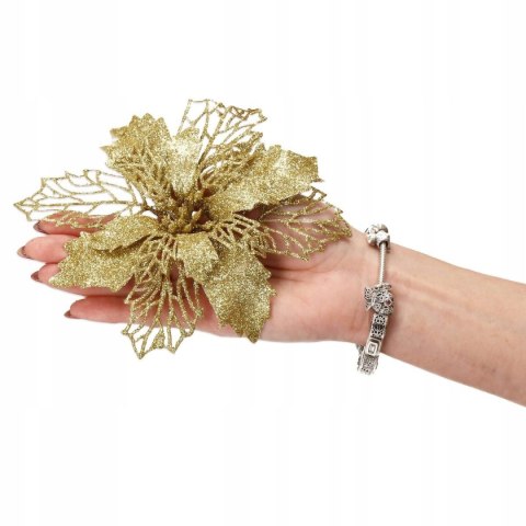 Poinsecja złota brokatowa gwiazda betlejemska kwiat na choinkę do stroika