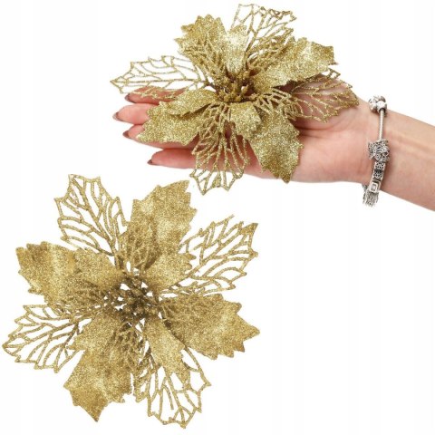 Poinsecja złota brokatowa gwiazda betlejemska kwiat na choinkę do stroika