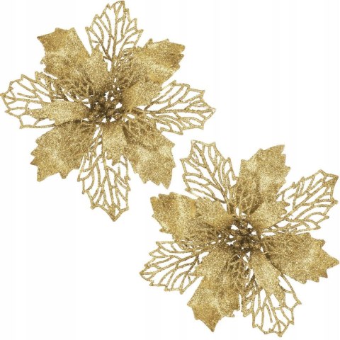 Poinsecja złota brokatowa gwiazda betlejemska kwiat na choinkę do stroika