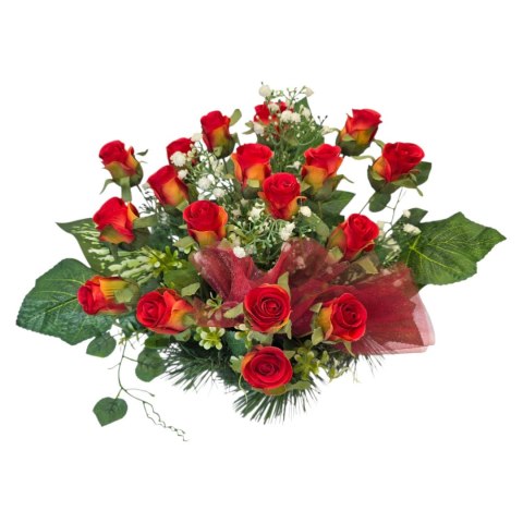 Stroik na cmentarz grób kompozycja kwiatowa na grób miska róże