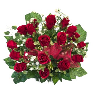 Stroik na cmentarz kompozycja kwiatowa na grób miska róże