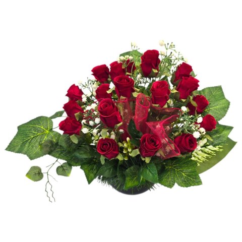 Stroik na cmentarz kompozycja kwiatowa na grób miska róże