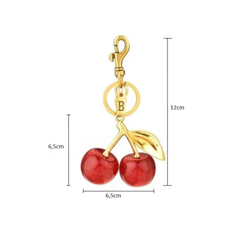 Brelok do kluczy czerwone WISIENKI z LITERKA "M" złoty 12cm BRL348M