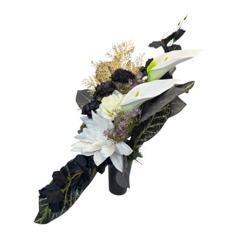 Bukiet flakon stroik na cmentarz biało czarna kompozycja na grób