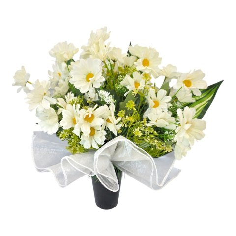 Bukiet flakon stroik na cmentarz grób sztuczne kwiaty margaretki