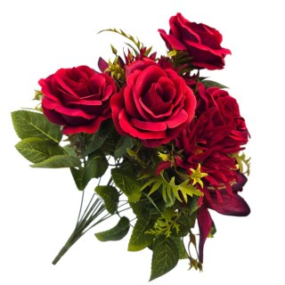 Bukiet róż do flakonu czerwone róże lilie mix kwiaty do kompozycji