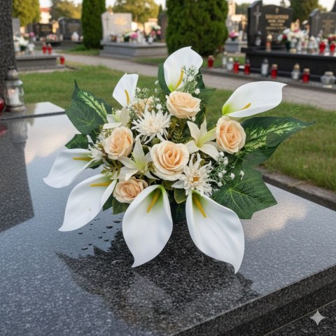 Stroik na cmentarz kompozycja kwiatowa na grób wiosenna miska