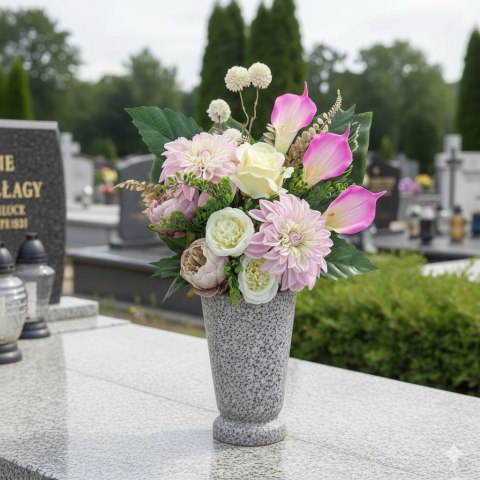 Bukiet flakon wkład do wazonu stroik na cmentarz sztuczne kwiaty