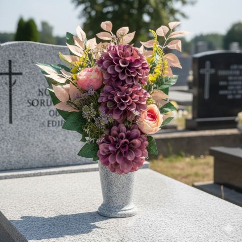 Bukiet flakon wkład stroik na cmentarz kompozycja kwiatowa cynie