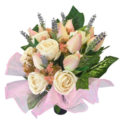 Bukiet stroik na cmentarz tulipany róże wiosenna kompozycja na grób