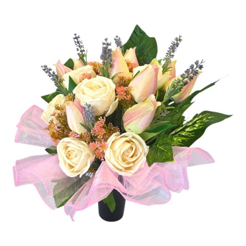 Bukiet stroik na cmentarz tulipany róże wiosenna kompozycja na grób