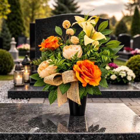 Bukiet wkład do wazonu flakon stroik na cmentarz sztuczne kwiaty