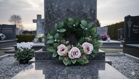 Okrągły stroik wianek wiązanka na cmentarz dekoracja pod znicz