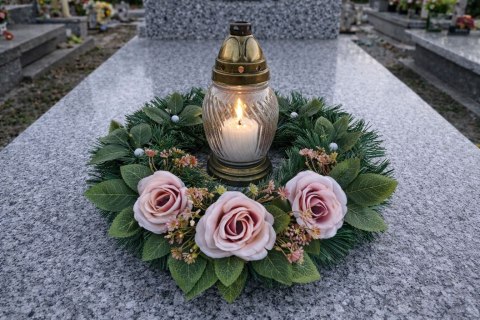 Okrągły stroik wianek wiązanka na cmentarz dekoracja pod znicz