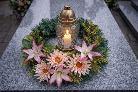 Okrągły stroik wianek wiązanka na cmentarz dekoracja pod znicz