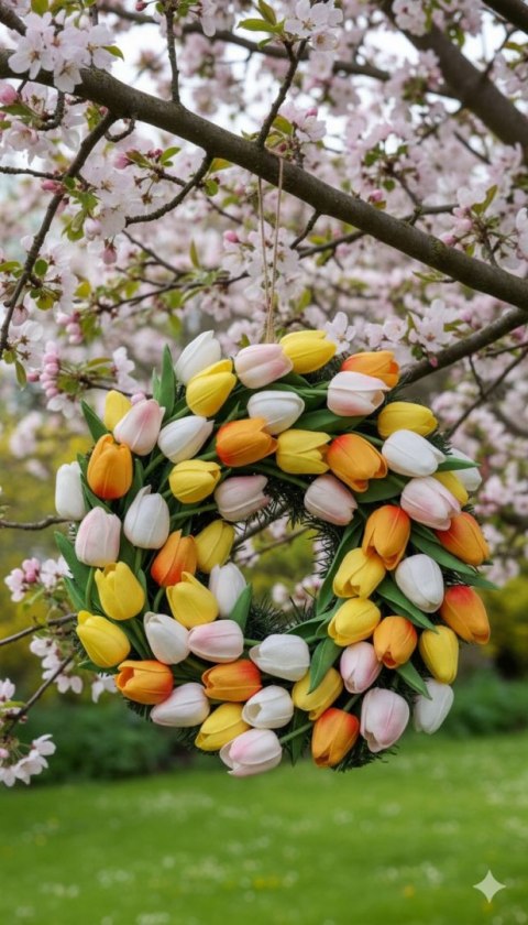 Premium wiosenny wianek na drzwi tulipany stroik dekoracja domu