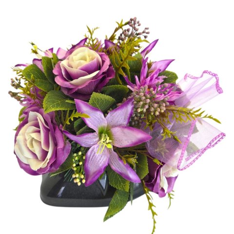 Stroik na cmentarz kompozycja kwiatowa miska serce z obciążeniem