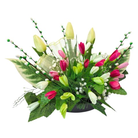 Stroik na cmentarz kompozycja kwiatowa na grób krokusy bazie tulipany